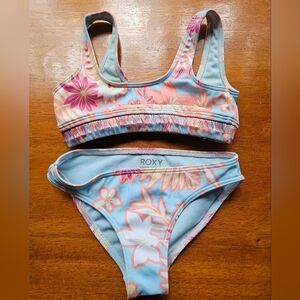 Roxy Floral Kids Bikini Teenie Wahini - Blue and Pink